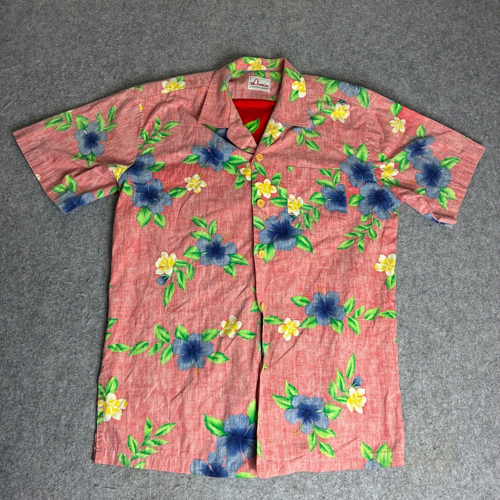Lims Custom Shirts Men's Large Red Hibiscus Floral Hawaiian Shirt Short Sleeve